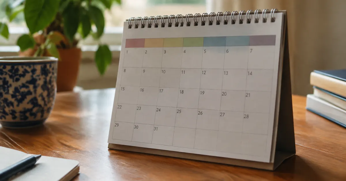 Calendrier affichant dates et jours semaine interpretation