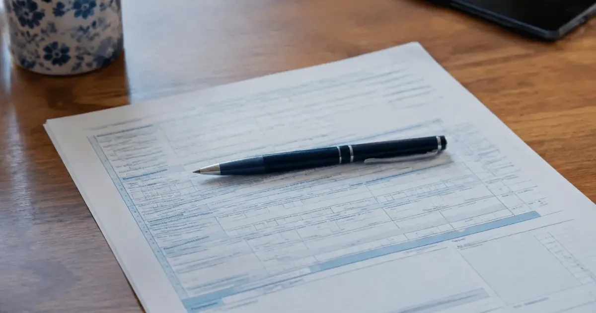 Formulaire fiscal rempli avec stylo posé horizontalement dessus
