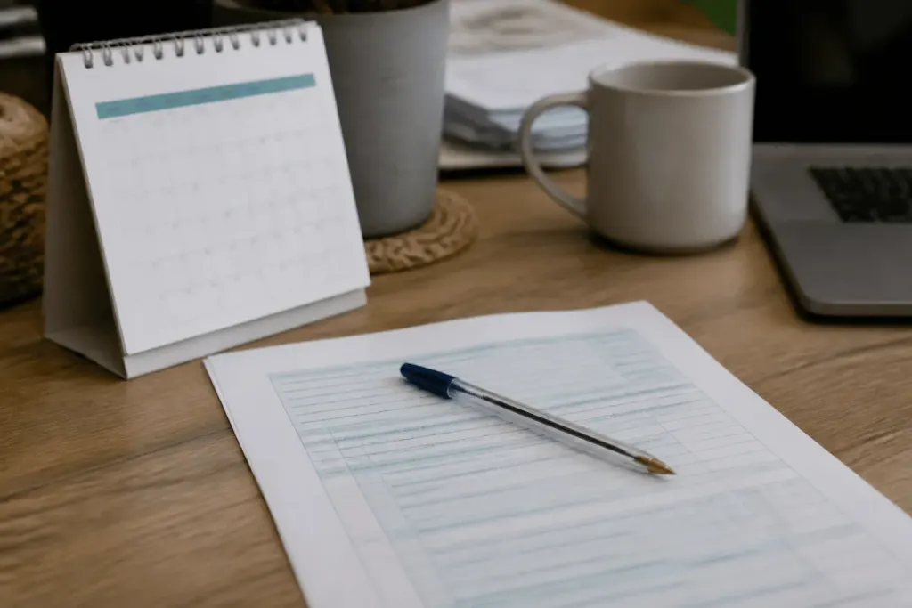 Formulaire URSSAF avec stylo et calendrier septembre sur bureau