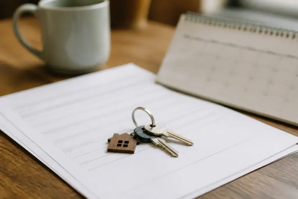 Cles immobilieres posees sur document bail avec calendrier